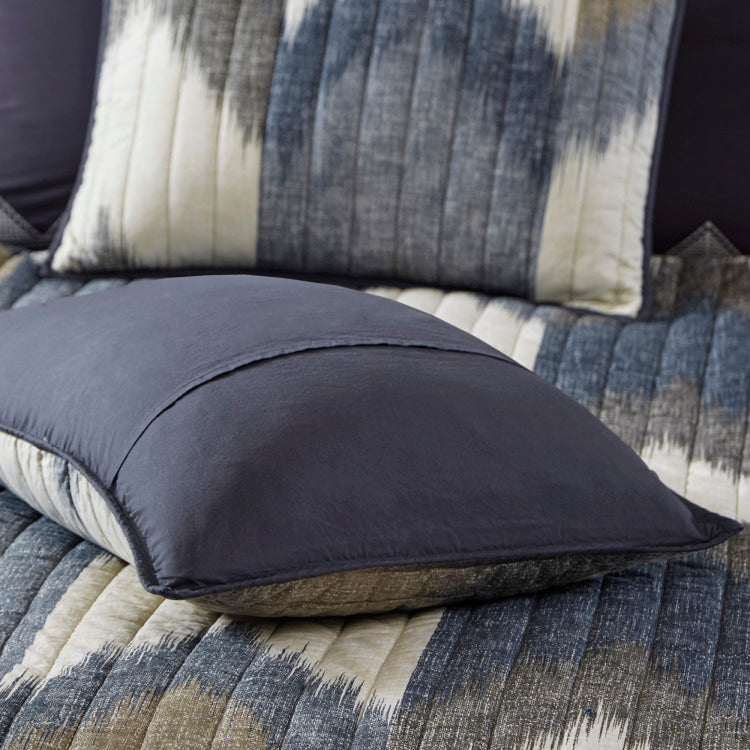3 Piece Printed Cotton Quilt Set Navy Full Queen
