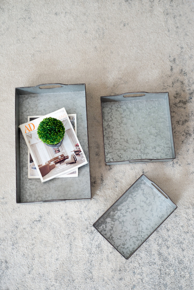 S 3 Decorative Galvanized Gray Nesting Trays
