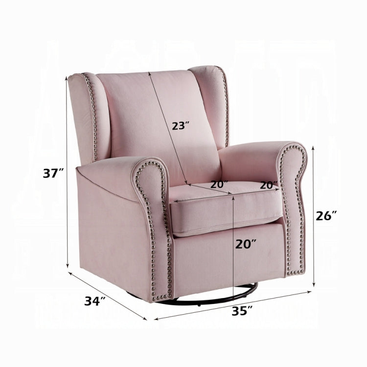 Fabric Upholstered Swivel Chair With Glider, Pink