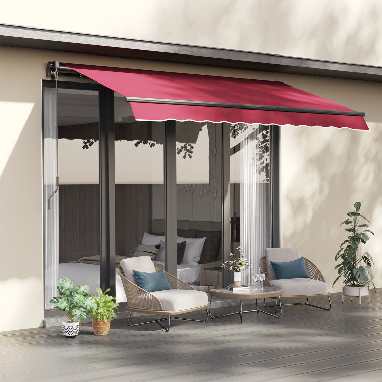 Outsunny 10' X 8' Retractable Awning, Patio Awnings, Sunshade Shelter W Manual Crank Handle, Uv & Water Resistant Fabric And Aluminum Frame For Deck, Balcony, Yard, Red