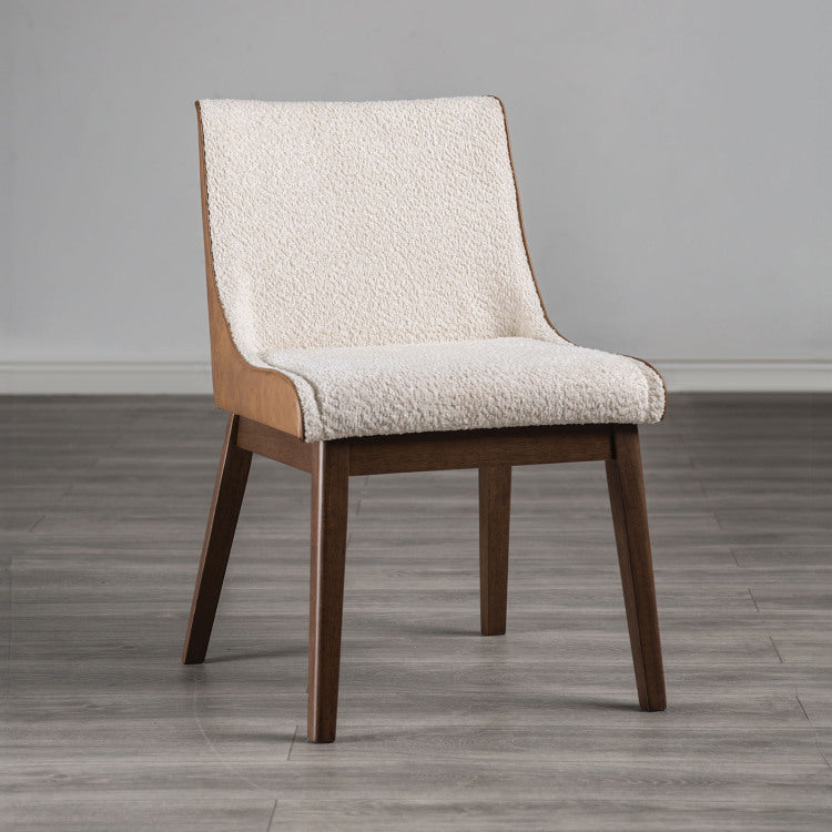 Mid Century Modern 2Pc Side Chair Padded Seat Angled Legs Curved Panel Back Walnut And Beige Finish