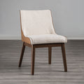 Mid Century Modern 2Pc Side Chair Padded Seat Angled Legs Curved Panel Back Walnut And Beige Finish