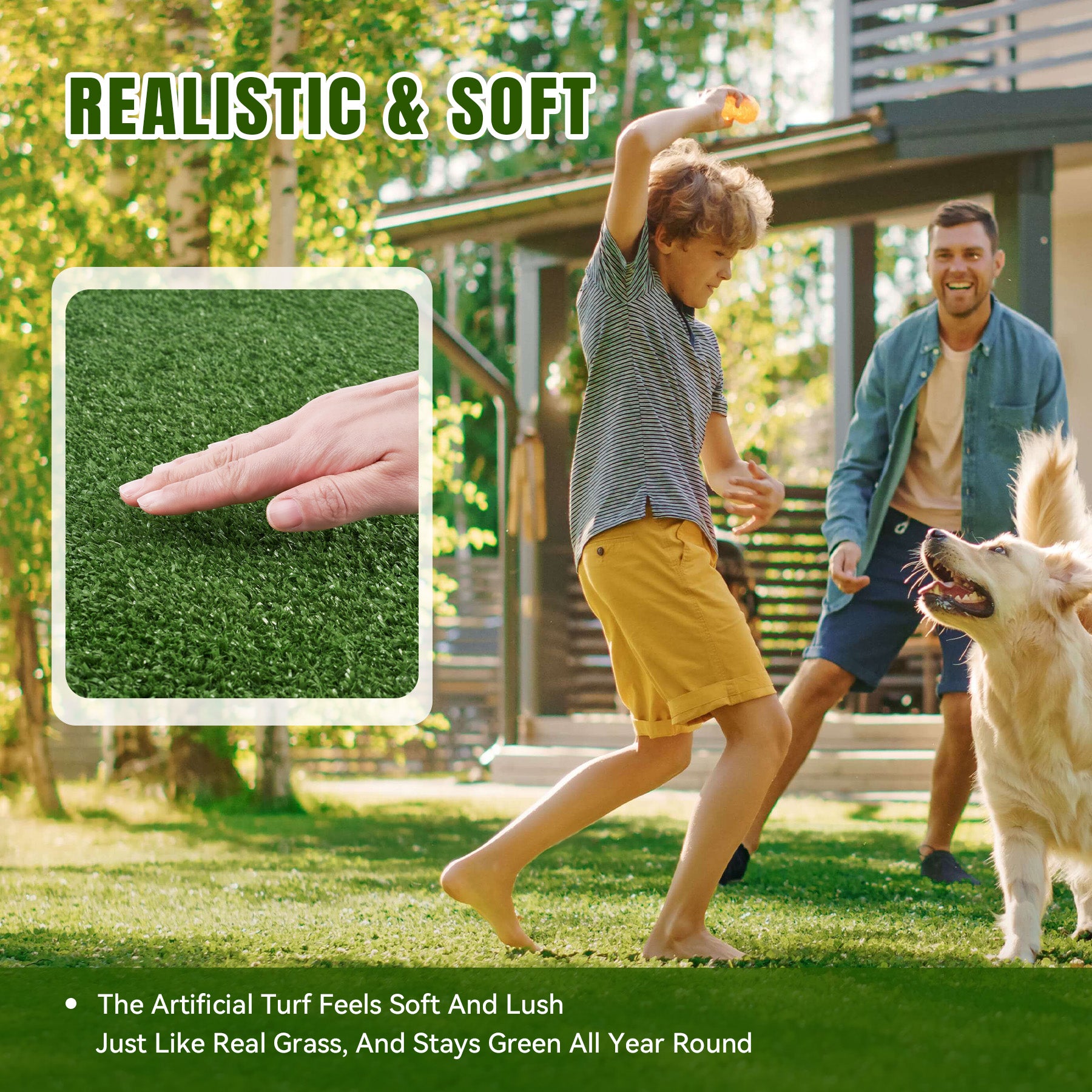 Grass Outdoor Indoor, 6 Ft X 8 Ft Faux Turf Lawn, 0.4" Artificial Grass Rug For Patio, Rug Synthetic Grass Mat With Drainage Holes