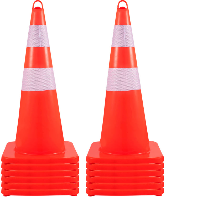 Safety Cones, 12 X 28" Traffic Cones, Pvc Orange Construction Cones, 2 Reflective Collars Traffic Cones With Weighted Base And Hand Held Ring Used For Traffic Control, Driveway Road Parking