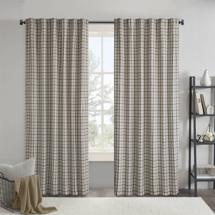 1Pc 50X84" Plaid Rod Pocket And Back Tab Curtain Panel With Fleece Lining