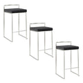 26" Contemporary Stackable Counter Stool In Stainless Steel With Black Velvet Cushion Set Of 3