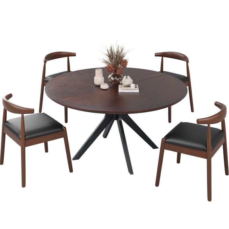 47.2" Solid Wood Round Dining Kitchen Table For 4 6 People With Intersecting Pedestal Base
