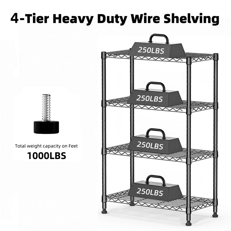 1000 Lbs Storage Shelving Steel Heavy Duty 4 Tier Utility Shelving Unit Steel Organizer Wire Rack For Home,Kitchen,Office 13.7" D X 29.5" W X 47.2" H