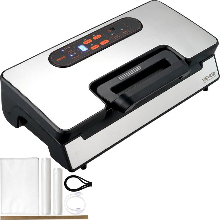 Vacuum Sealer Machine, 90Kpa 130W Powerful Dual Pump And Dual Sealing, Dry And Moist Food Storage, Automatic And Manual Air Sealing System With Built In Cutter, With Seal Bag And External Hose