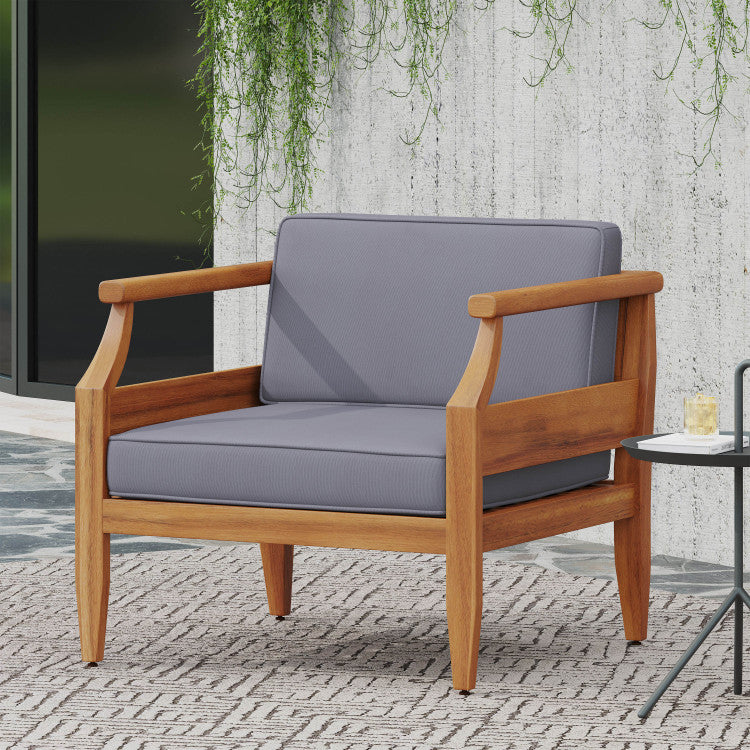 Club Chairs Laurent 500Lbs Capacity Acacia Outdoor, Teak Finish Patio Furniture Sets With Thick Cushion, Appropriate For Garden Porch
