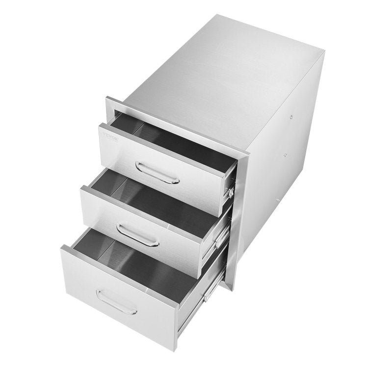 18X20.5 Inch Outdoor Kitchen Stainless Steel Triple Access Bbq Drawers With Chrome Handle, 18 X23 X 23 Inch