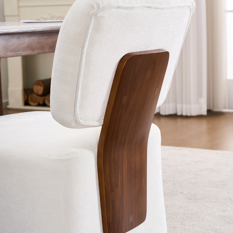 Linen Upholstered Armless Dining Chair With Casters,Ivory