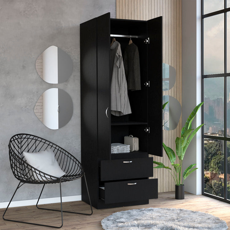 Vico 76" High Armoire Wardrove Closet With 2 Drawers, Double Door Cabinet , One Shelf And Hanging Rod, Bedroom Clothes Storage Cabinet Organizer