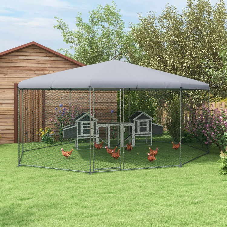 Pawhut Large Metal Chicken Coop Chicken Run For Chicken, Ducks And Rabbits With Waterproof And Anti Uv Cover, Walk In Poultry Cage Hen House For Outdoor And Yard Farm Use, 17' X 15.7' X 9'