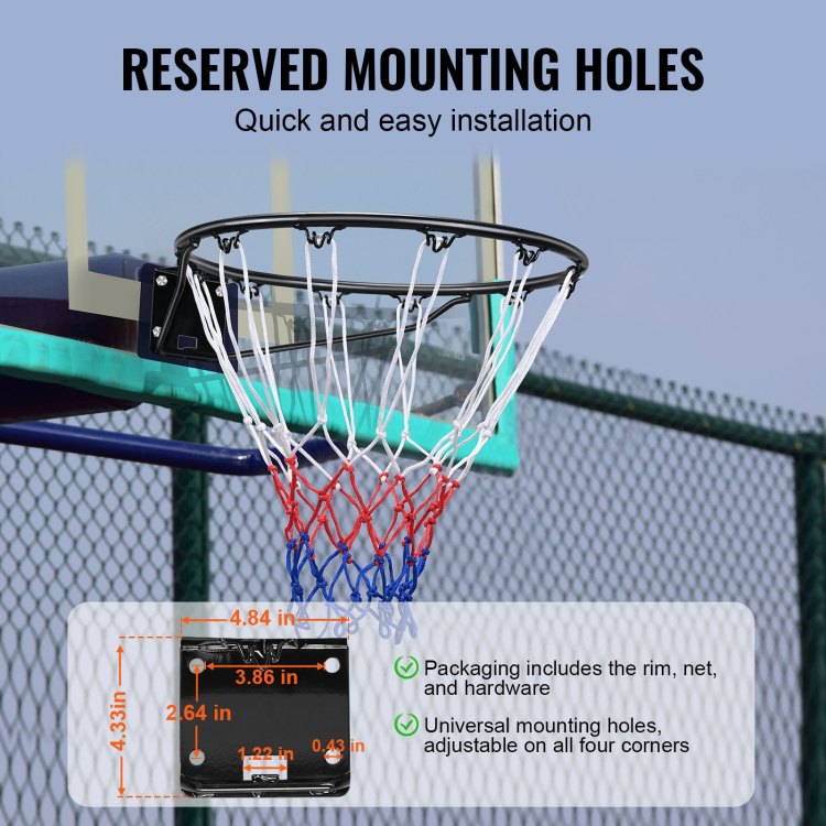 Basketball Rim, Wall Door Mounted Basketball Hoop, Heavy Duty Q235 Basketball Flex Rim Goal Replacement With Net And Double Spring, Standard 18" Indoor Outdoor Hanging Hoop For Kids Adults
