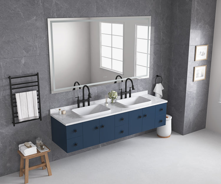 84 X 48 Inch Led Bathroom Mirror With Front And Backlight, Wall Mounted Vanity Mirror, Anti Fog, Memory, 3 Colors, Stepless Dimmable