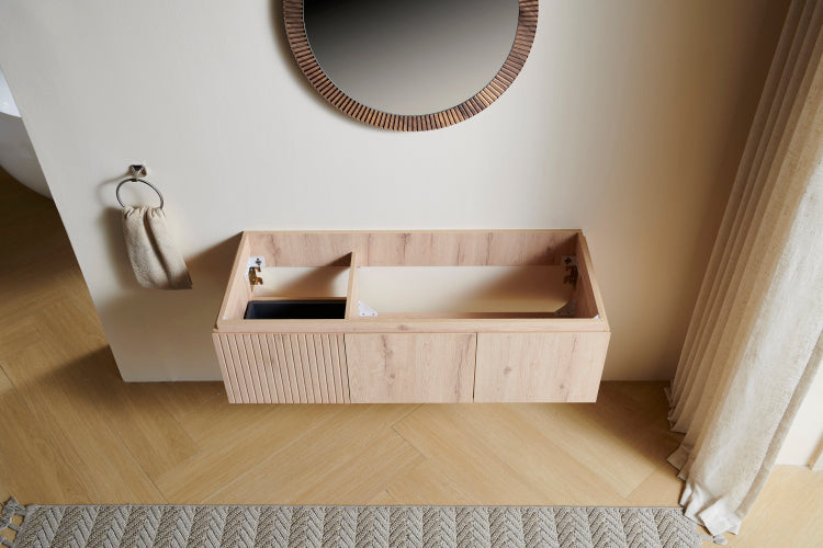 48" Muri White Oak Woodgrain Plywood Cabinet With Double Doors And One Drawer, No Basin And Top, No Faucet And Sink Cover