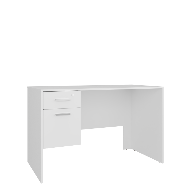 Mellier Modern Office Desk With Two Drawers And Side Storage, Compact Computer Workstation For Home Office Or Study Room, White