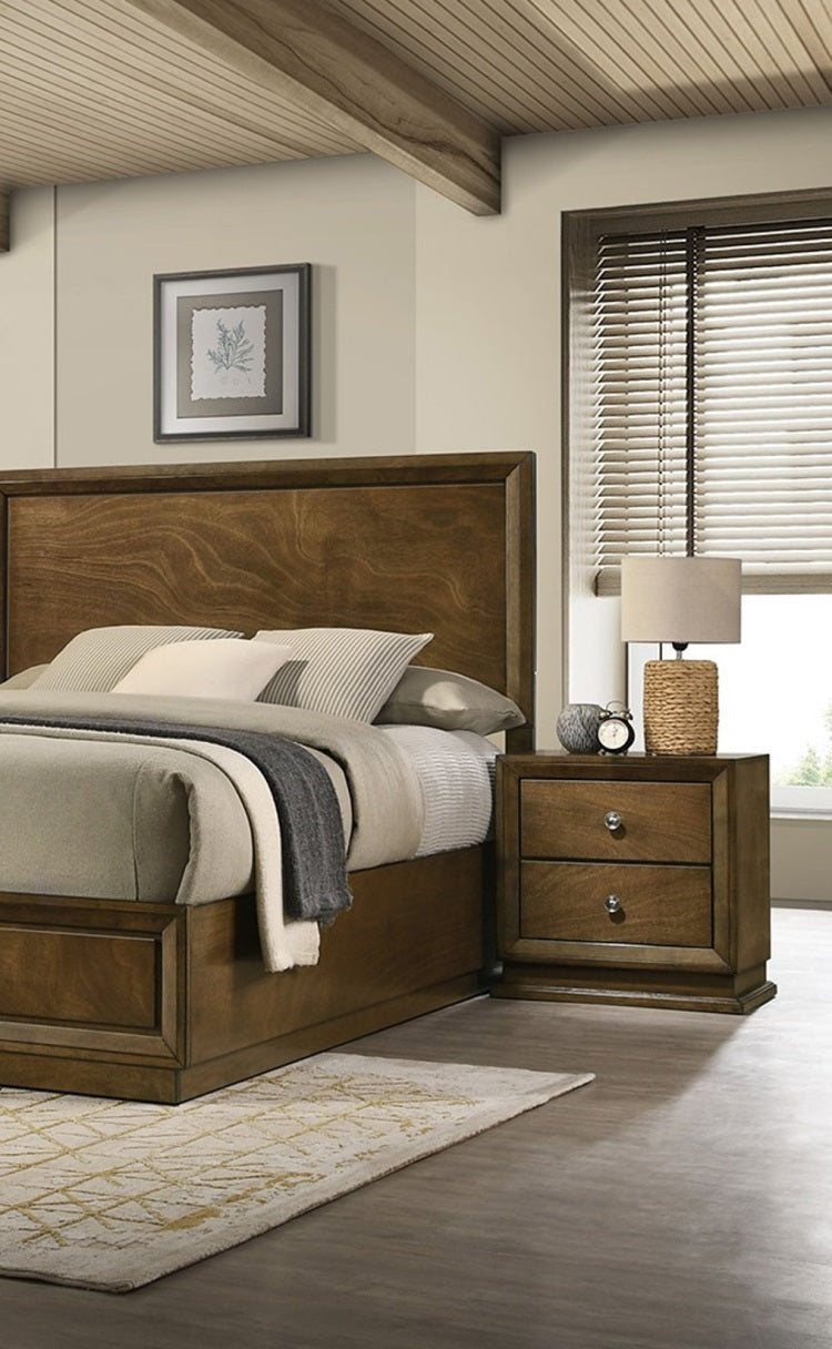 Walnut Finish 1Pc Nightstand Transitional Style Bedside Table 2 Drawers Zinc Iron Bronze Metal Knob
