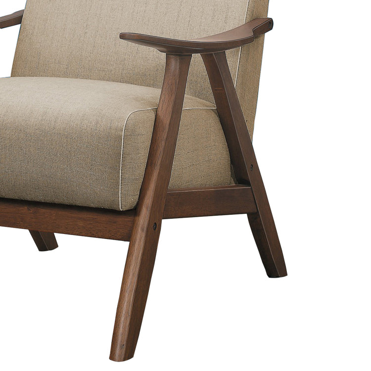 Fabric Upholstered Accent Chair With Curved Armrests, Light Brown