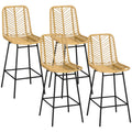 Homcom Rattan Bar Stools Set Of 4, 26" Counter Height Barstools, Boho Kitchen Island Stools With Wicker Seat And Back, Yellow