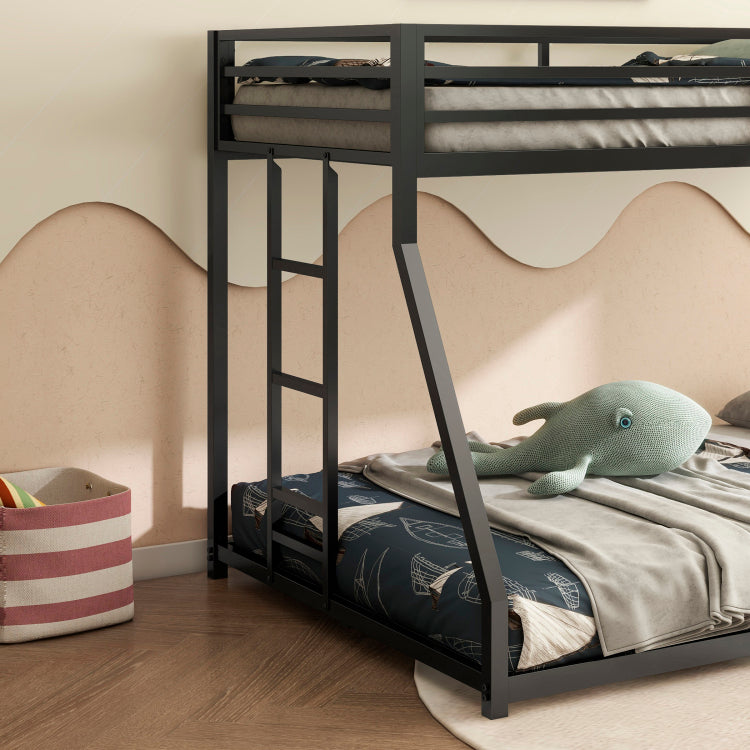 Adam Sturdy Twin Over Full Bunk Bed Metal Black For Kids And Adult, Low Profile Twin Over Full Bunk Bed With Ladder And Guardrails, Easy Climbing, Beds For Bedroom, Same As Original B083124171