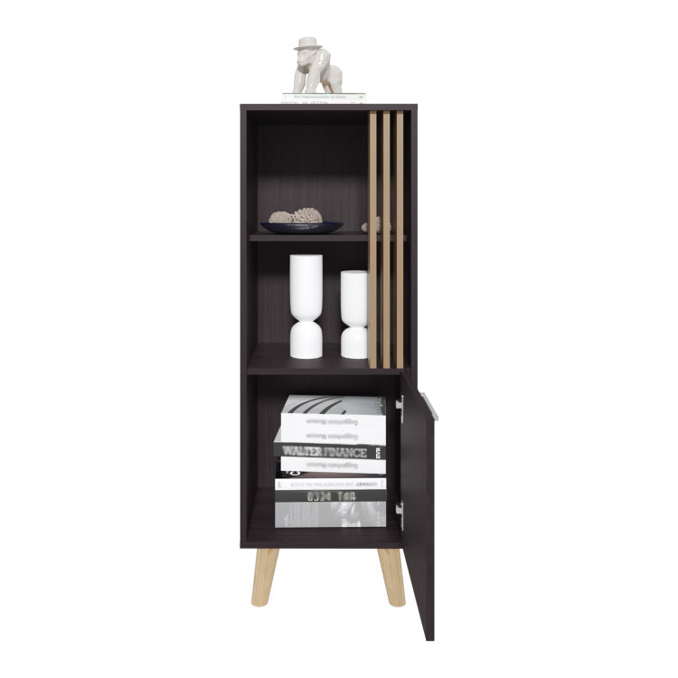 Vance 47" High One Door Cabinet With Two Open Shelves Dark Wengue Light Oak