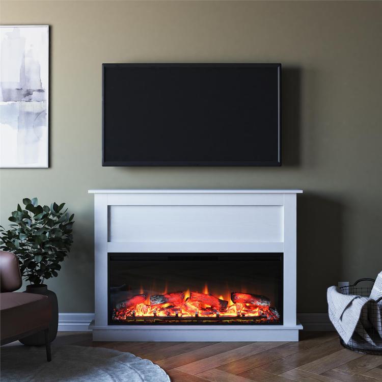Ellsworth Wide Modern Electric Fireplace Insert With Mantel And Remote Control