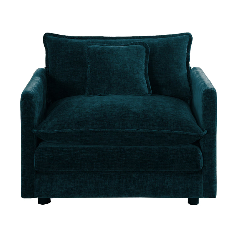 Comfy Deep Single Seat Sofa Upholstered Reading Armchair Living Room Chair Blue Chenille Fabric , 1 Toss Pillow