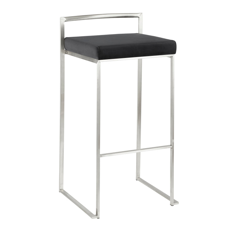 30" Contemporary Stackable Barstool With Black Faux Leather Set Of 3