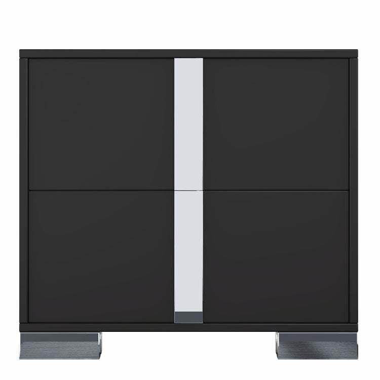 Elegant Nightstand With Metal Foot, Mirrored Bedside Table With 2 Drawers For Bedroom, Living Room, Black