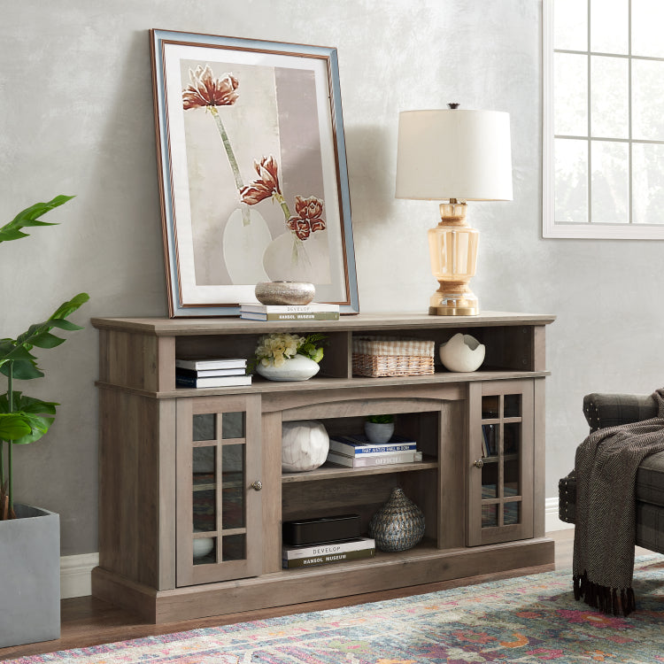 Classic Tv Media Stand Modern Entertainment Console For Tv Up To 65" With Open And Closed Storage Space, Gray Wash, 58.25"W*15.75"D*32"H