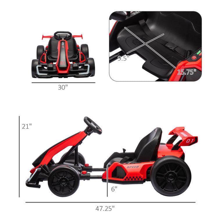 Aosom 24V 7.5 Mph Electric Go Kart With Adjustable Seat, Drifting Car Battery Powered Ride On Toy Outdoor With Slow Start, Button Start, Music, Honking Horn, Lights, For 6 12 Years Old, Red