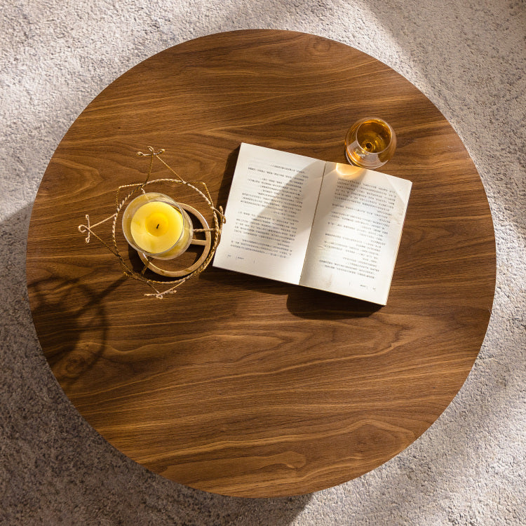 Round Wood 30.51 Inch Coffee Table For Living Room Table Walnut Suitable For Bedroom, Living Room, Office