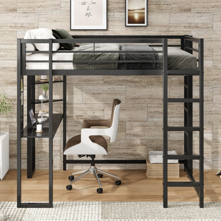 Loft Bed With Desk, Metal Loft Bed Full Size, Full Loft Bed Frame With Desk And Storage Compatible With Boys Girls Teens, Black Bedroom Bed Frame