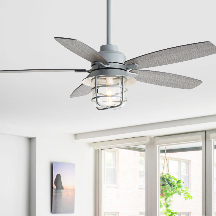 52 Inch Cement Grey With E26 Light,Glass Lampshade,5 Plywood Blades,Noiseless Dc Motor,6 Wind Speed