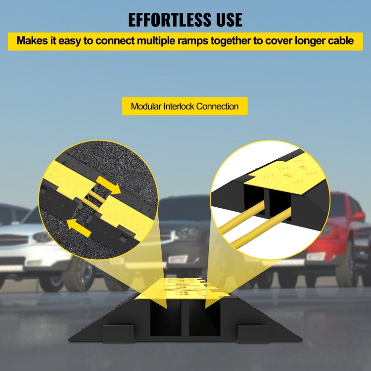 Cable Protector Ramp, 4 Packs 2 Channels Speed Bump Hump, Rubber Modular Speed Bump Rated 11000 Lbs Load Capacity, Protective Wire Cord Ramp Driveway Rubber Traffic Speed Bumps Cable Protector