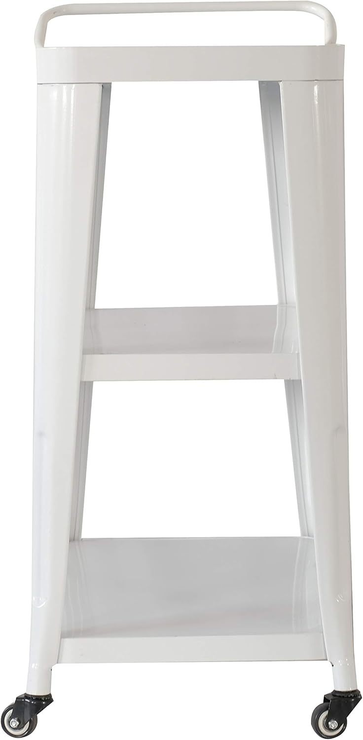 3 Tiered Metal Frame, Industrial Dining Cart With Swivel Wheels, White