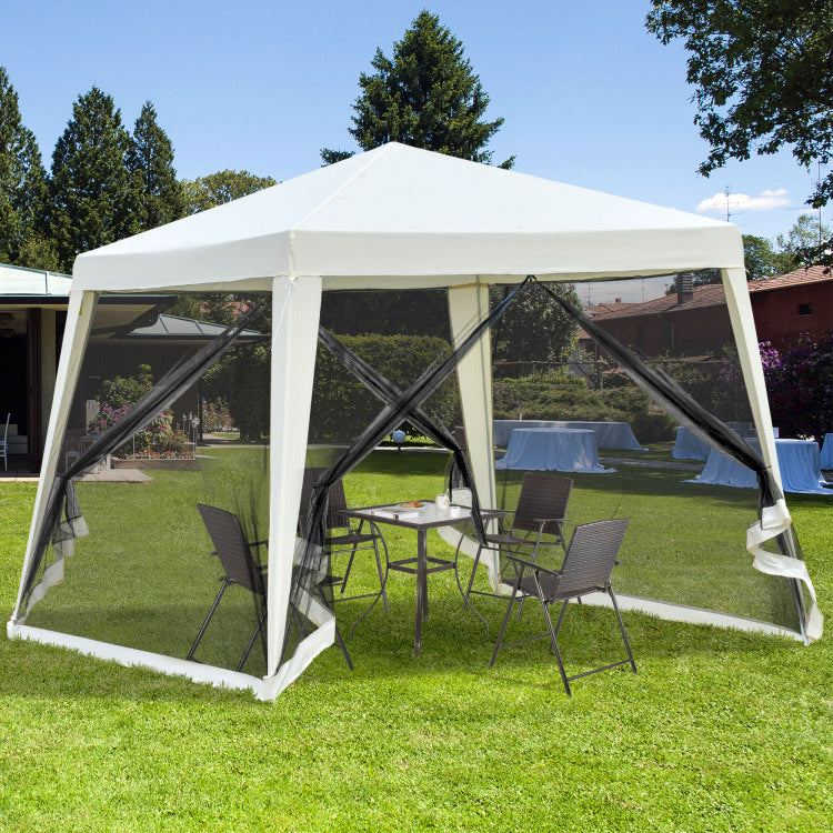 Outsunny 10'X10' Outdoor Canopy Tent, Slant Leg Sun Shelter With Mesh Sidewalls, Patio Tents For Parties, Cream White