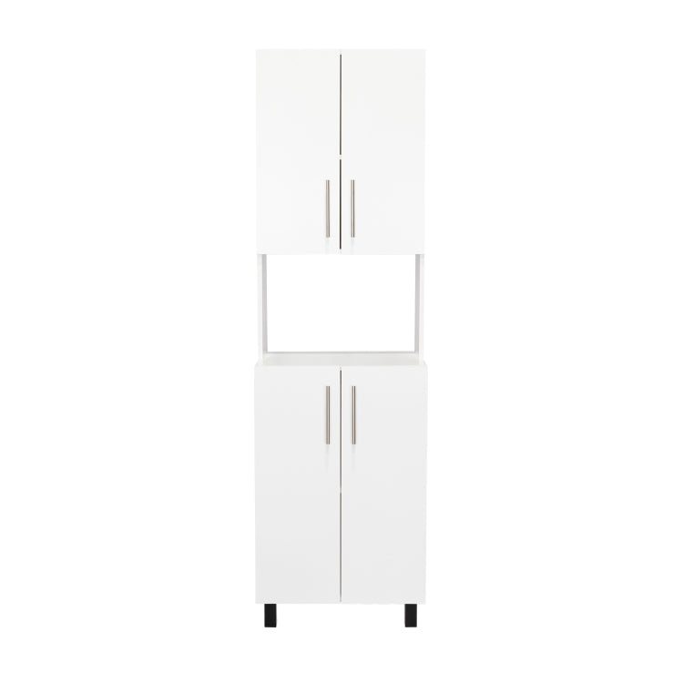 Linden 76,8" Tall Two Double Door Cabinet Kitchen Pantry With Hutch And Five Shelves, Microwave Cabinet, Storage Cabinet, Kitchen Organization, Garage Cabinet, Kitchen White