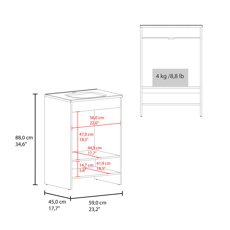 Lorenzo Floor Vanity With Four Drawers And Two Open Shelves, White