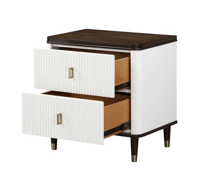 White And Brown 2 Drawer Nightstand With Usb Port