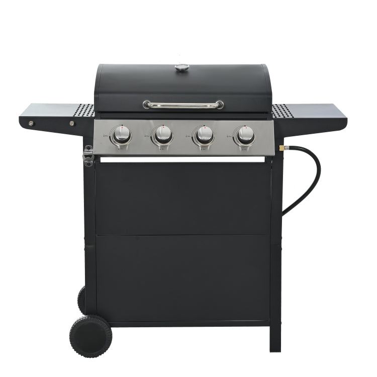 Propane Gas Grill 4 Burner Barbecue Grill, Stainless Steel 34,000 Btu Patio Garden Barbecue Grill With Two Shelves, Lid, Wheels And Bottle Opener