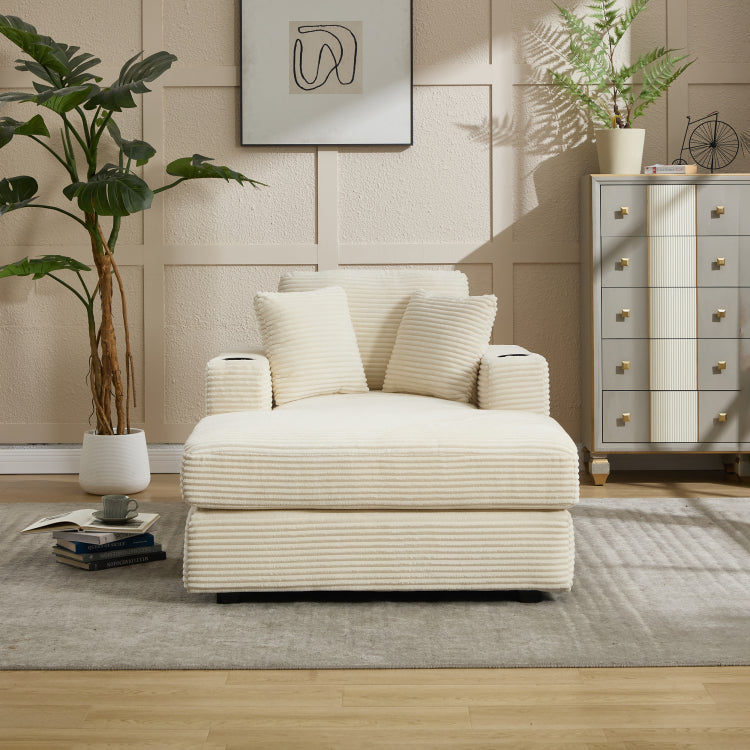 Corduroy Upholstered Chaise Lounge Sofa,Magazine Bag,Detachable Cushions Deep Seat For Living Room Office,3 Colour