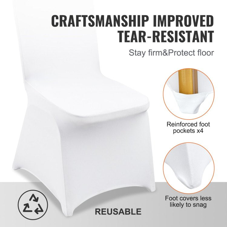 Stretch Spandex Folding Chair Covers, Universal Fitted Chair Cover, Removable Washable Protective Slipcovers, For Wedding, Holiday, Banquet, Party, Celebration, Dining 100Pcs White