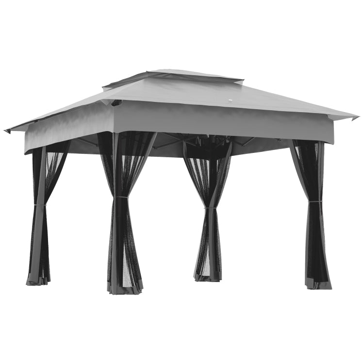 Outsunny 11' X 11' Pop Up Canopy, Outdoor Patio Gazebo Shelter With Removable Zipper Netting, Instant Event Tent W 114 Square Feet Of Shade And Carry Bag For Backyard, Garden, Light Gray