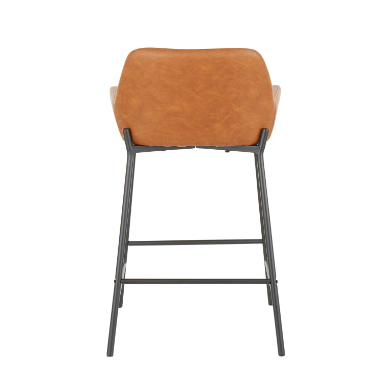 Counter Stool In Black Metal And Camel Faux Leather Set Of 2
