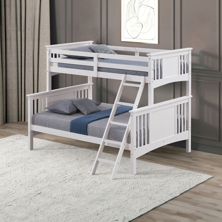 Modern Transitional Style Twin Over Full Bunk Bed With Ladder And White Finish