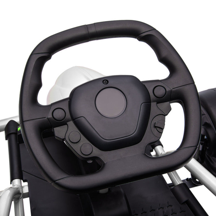 Aosom 24V 8.1 Mph Electric Go Kart, Drifting Car Battery Powered Ride On Toy Outdoor With Slow Start, Music, Horn Honking And Safety Belt, For 8 12 Years Old, White