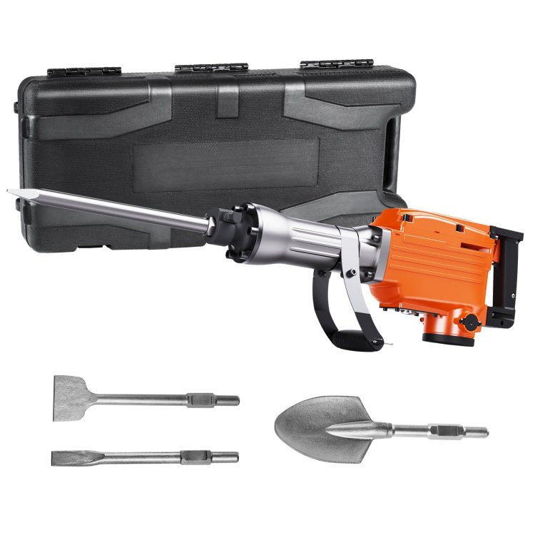 Demolition Jack Hammer, 2200W 1400 Bpm Jack Hammer Concrete Breaker, Heavy Duty Electric Jack Hammer 6Pcs Chisels Bit With Gloves, 360 C Swiveling Front Handle For Trenching And Breaking Holes